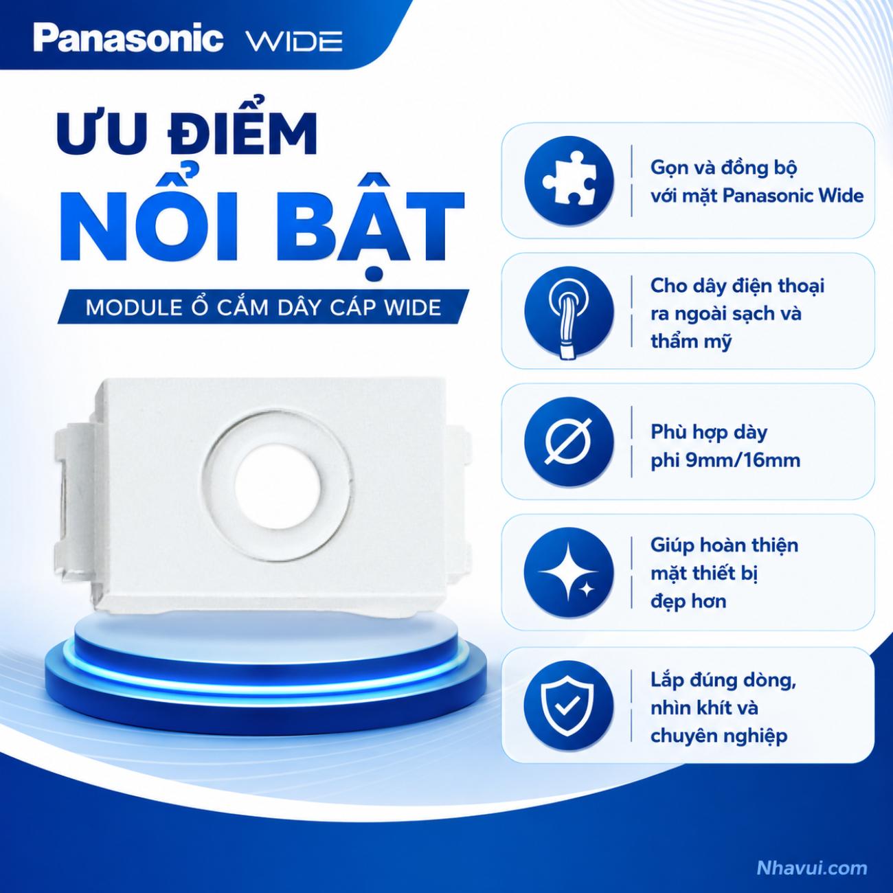 Lỗ ra dây điện thoại phi 9mm/16mm dòng WIDE-W Panasonic